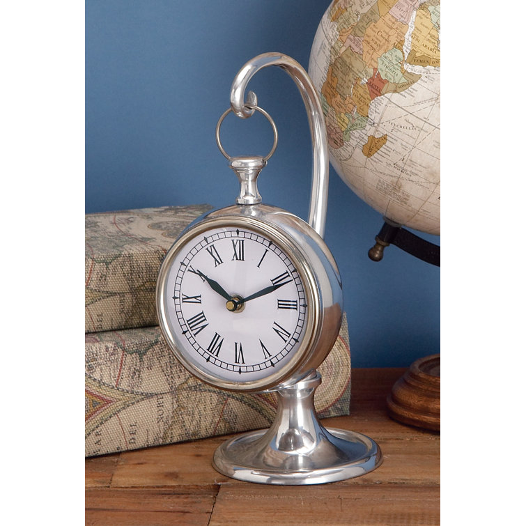 Alcott Hill® Modern & Contemporary Analog Tabletop Clock in Silver